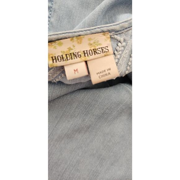 Anthropologie Holding Horses Chambray Dress soft Lyocell‎ Pockets Emb Medium - Picture 6 of 6